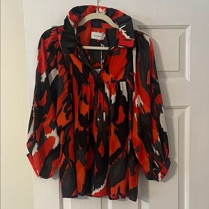 Adrienne Get Into It Red and Black Abstract Blouse